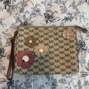 Michael Kors Tan Floral Wristlet